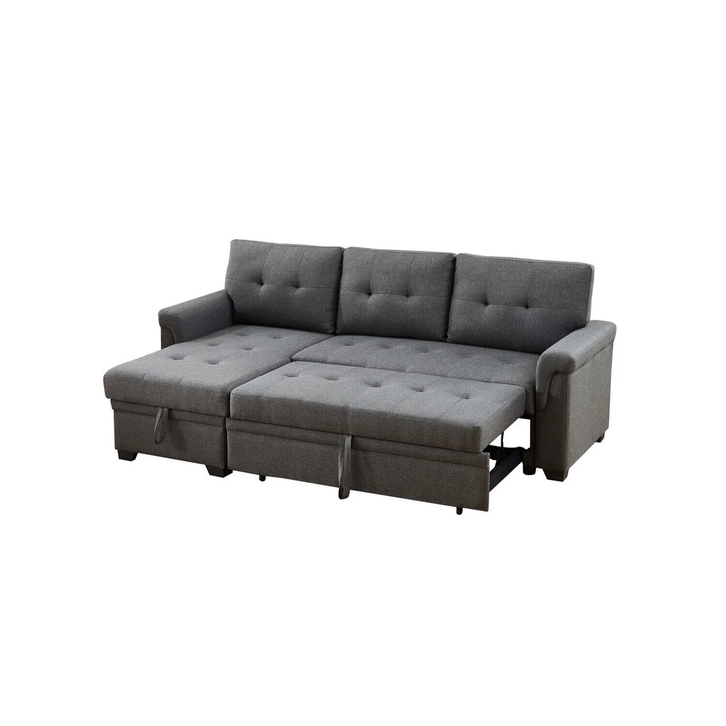 Light Gray Linen Reversible Sleeper Sectional Sofa with Storage Chaise D719