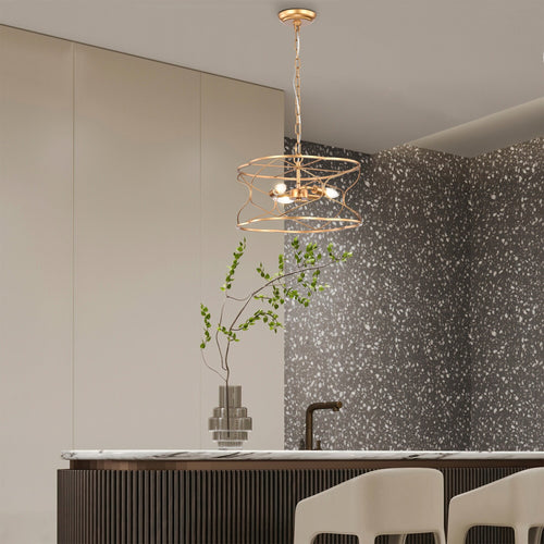 15" Matte Gold Ceiling Pendant Light with Caged Drum C810