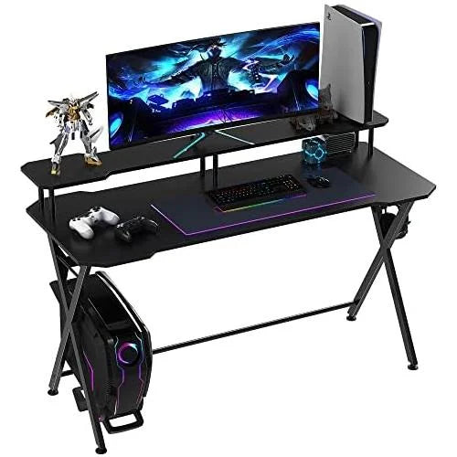 55 Inch Black Gaming Desk with Monitor Stand B479165