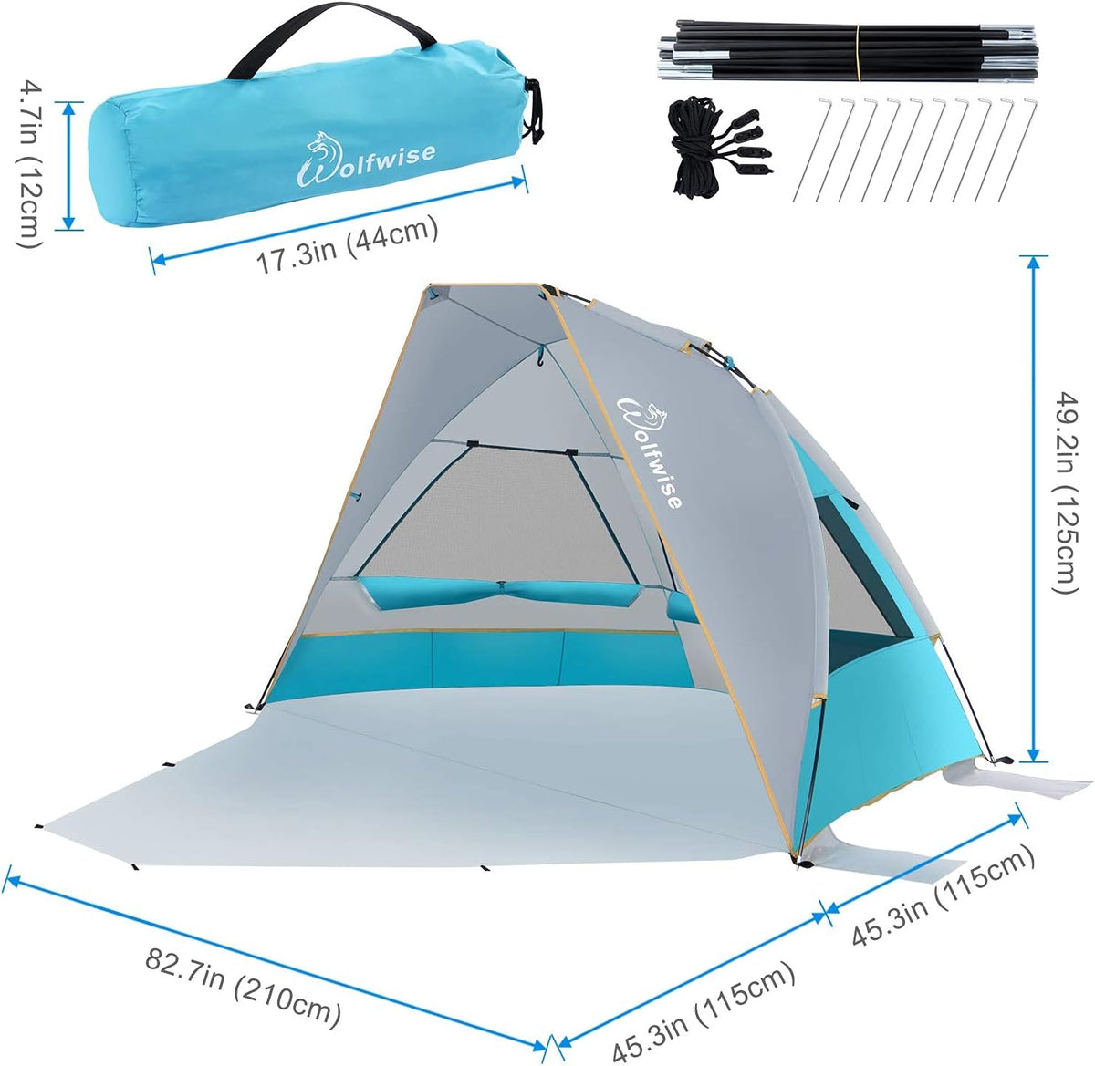 2-3 Person Portable Beach Tent UPF 50+ Sun Shade Canopy X9334
