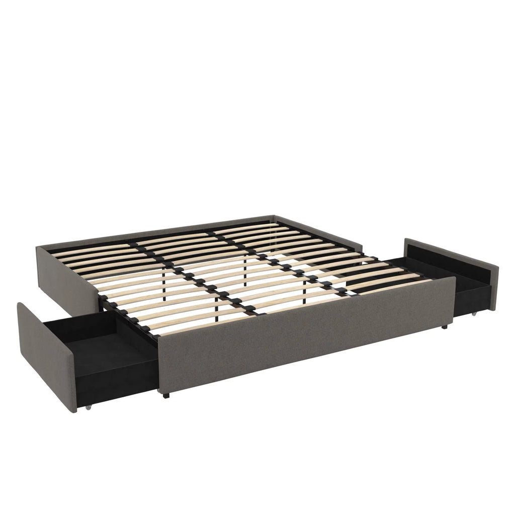 Gray Linen King Platform Bed with Storage C5562
