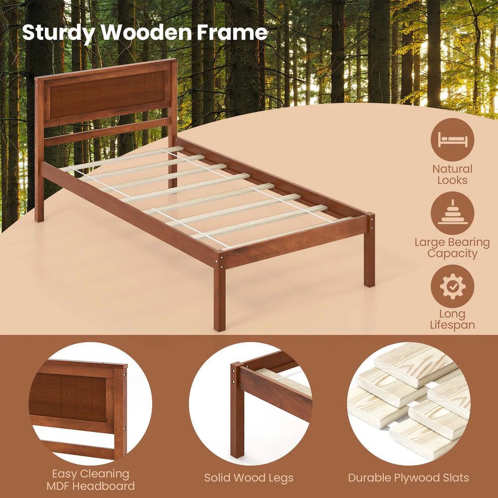 Twin Size Wooden Platform Bed Frame with Headboard O68463