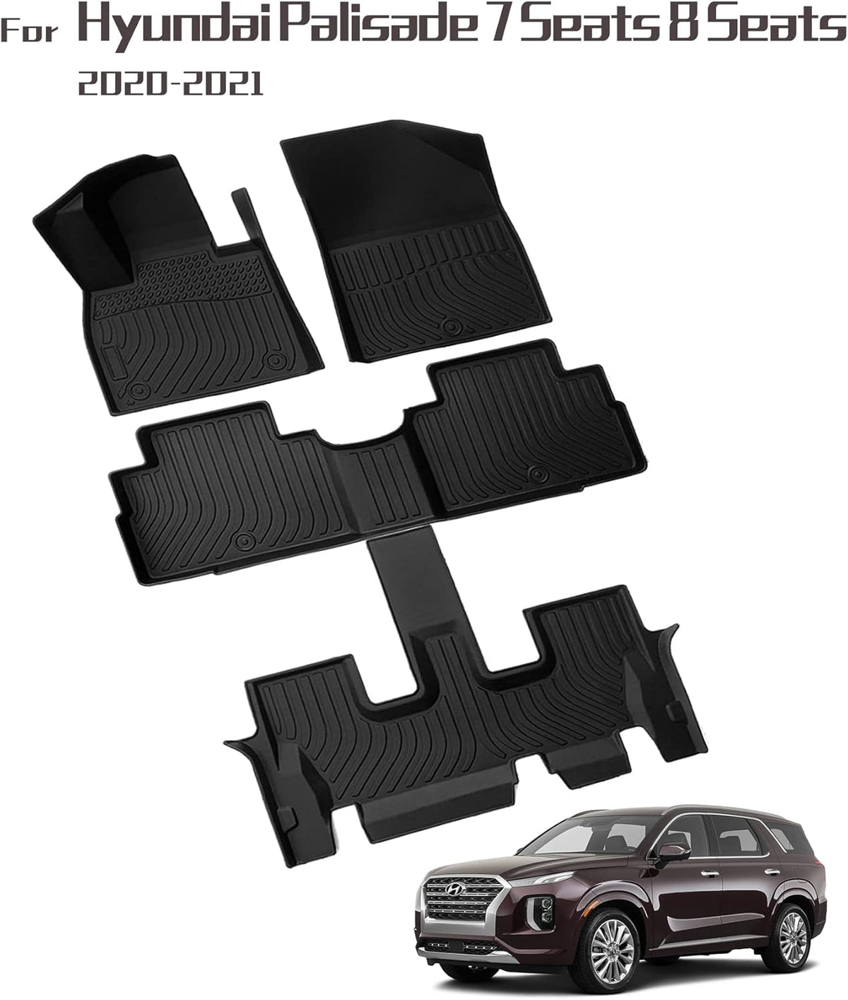 Heavy Duty Black Trunk Floor Mats for Hyundai Palisade 2020-2021 N589