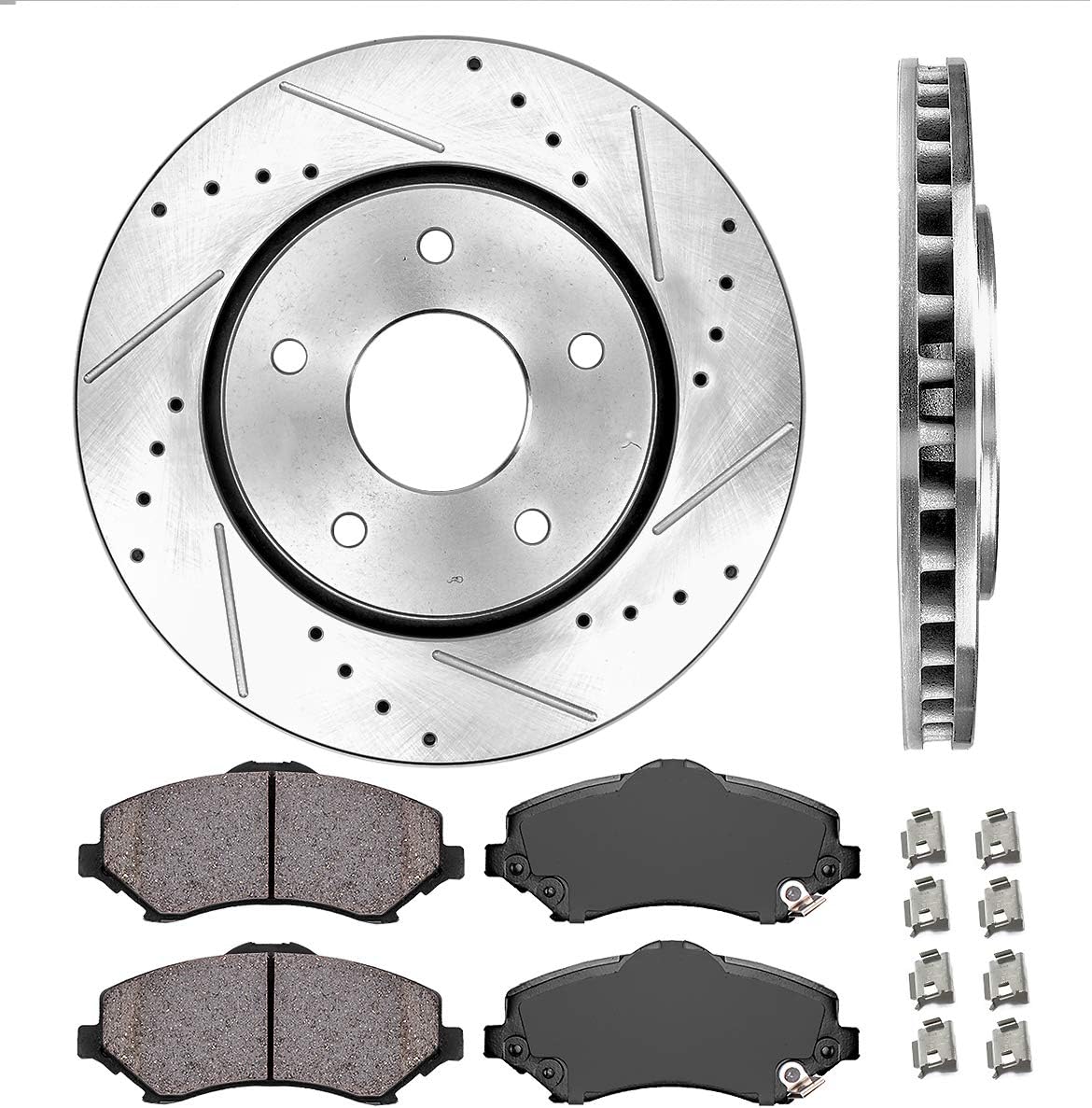 Front 302mm 5 Lug 2 Rotors Ceramic Brake Pads Hardware I715
