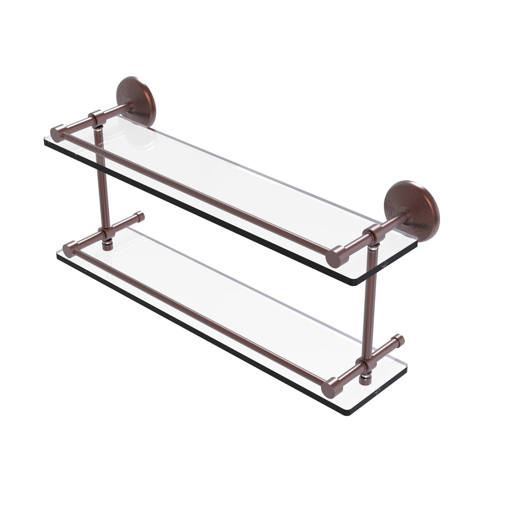 Antique Copper 22 inch Double Glass Shelf with Gallery Rail E55501