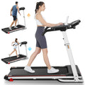 Folding Treadmill with Removable Desk, Adjustable Height, 300lb Weight Capacity, White Y455