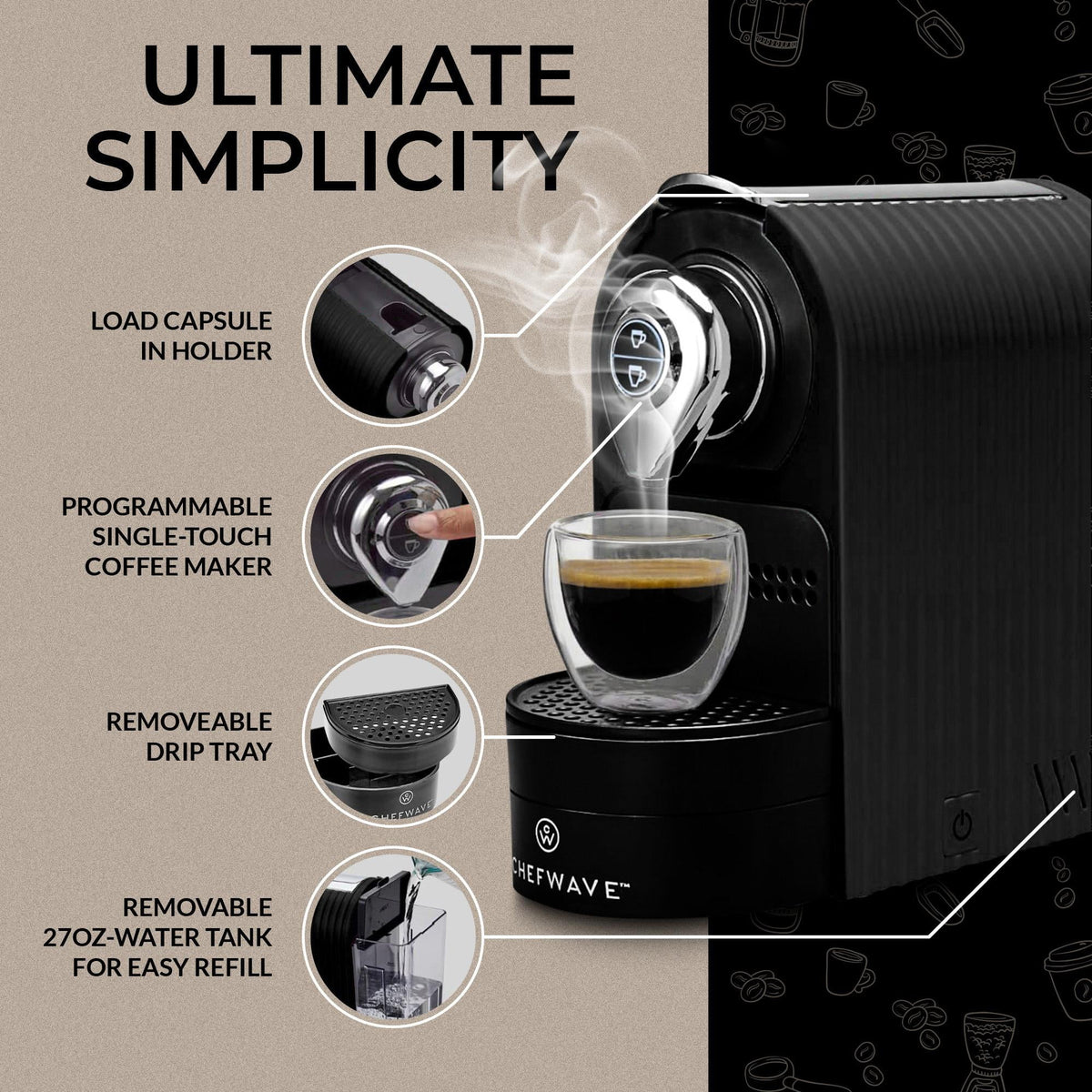 Espresso Machine for Nespresso Capsules with Holder and Cups F41892