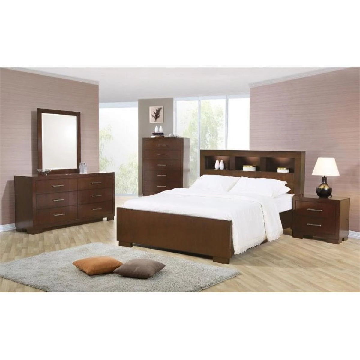 Cappuccino Bedroom Set with Bookcase Headboard A42528