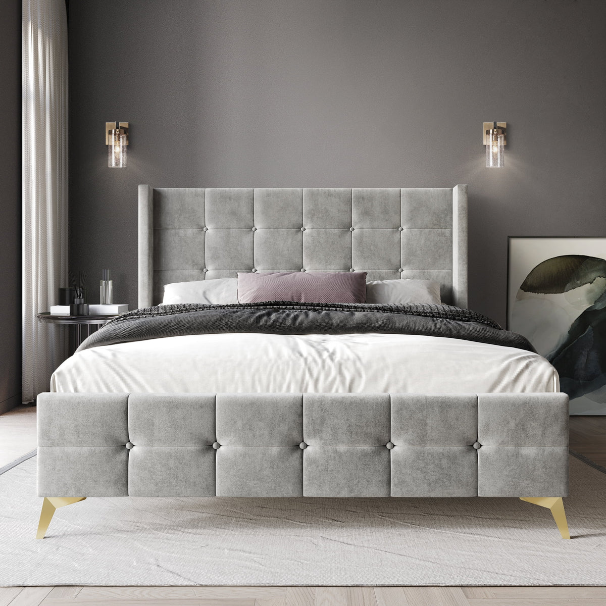 Twin Size Velvet Upholstered Bed P386