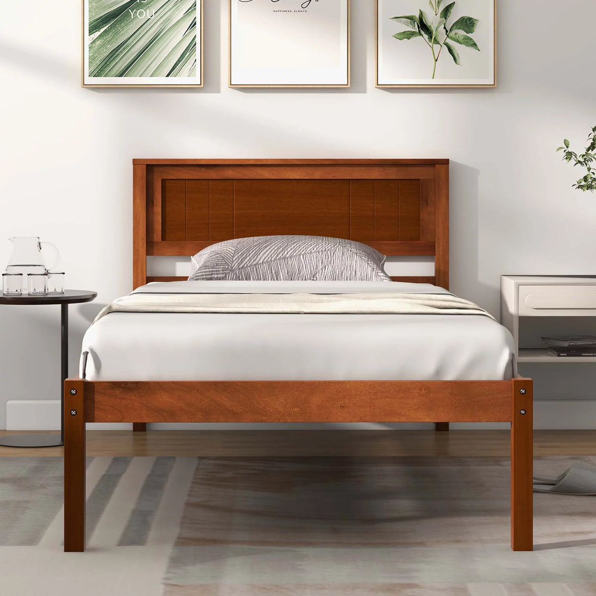 Twin Size Wooden Platform Bed Frame with Headboard O68463