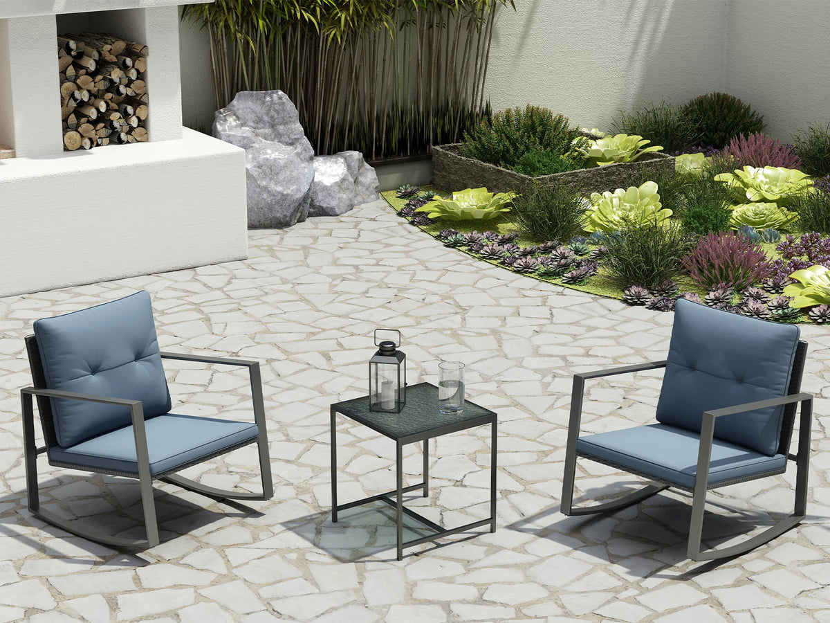 3-Piece Bistro Outdoor Cafe Furniture Set with Glass Table Grey X710828
