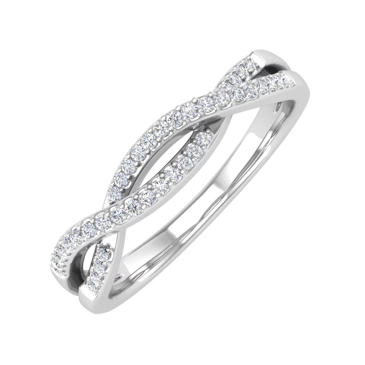 10K White Gold Diamond Twisted Wedding Band Ring I54623
