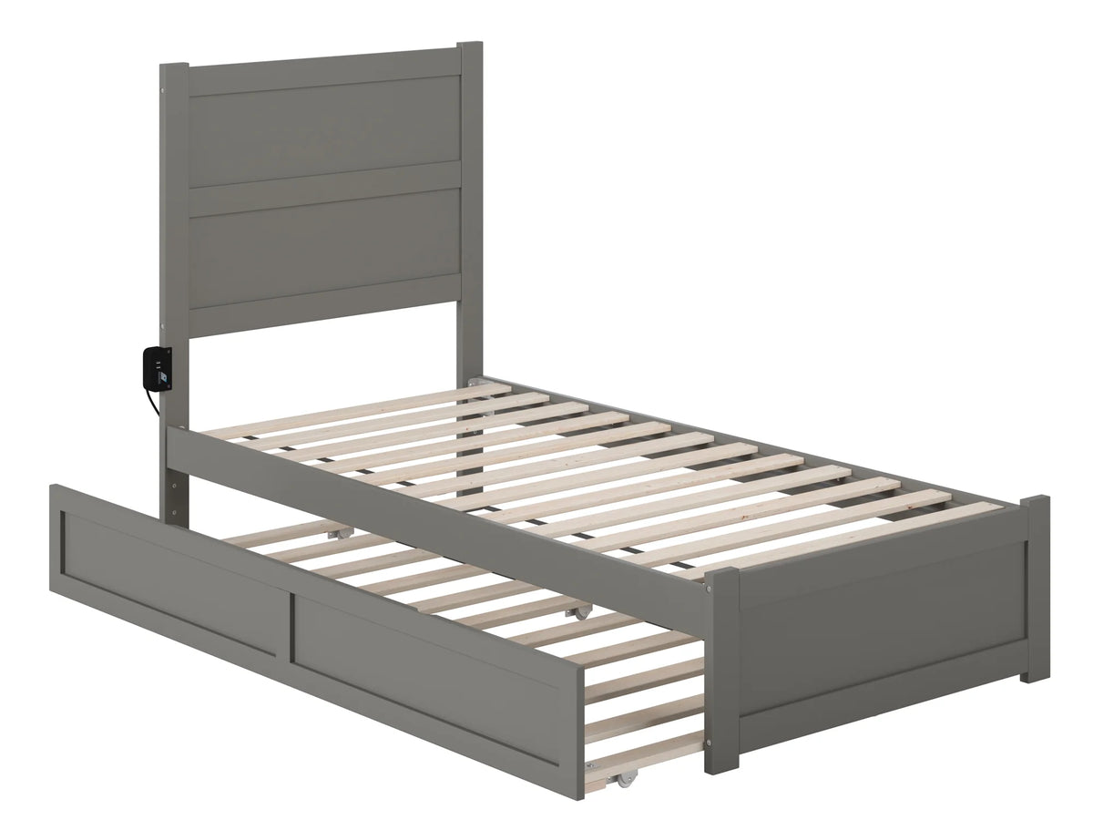 Grey Twin Wood Platform Bed with Trundle Q547