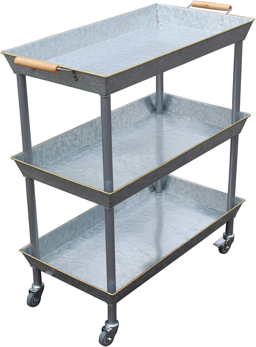 3 Tier Galvanized Metal Utility Cart with Wheels H5221
