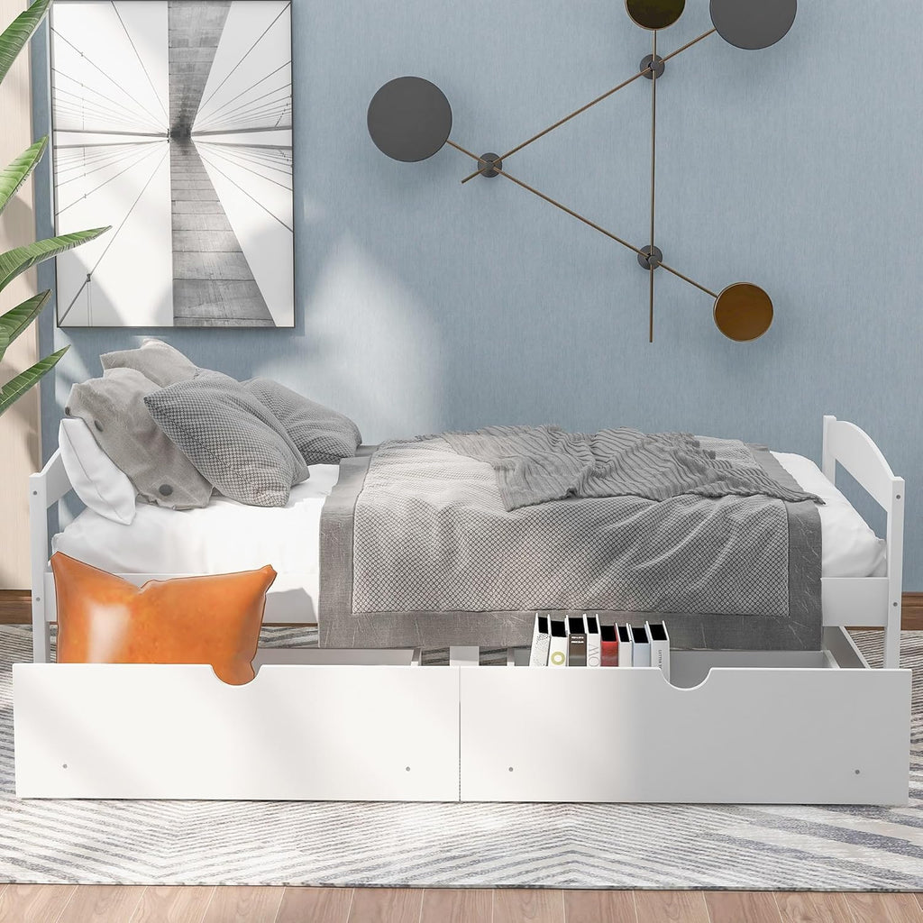 White Twin Size Wood Daybed with 2 Drawers M16373