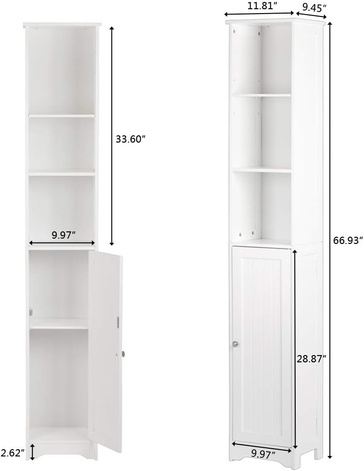 White Tall Bathroom Storage Cabinet with Doors and Shelves Y932