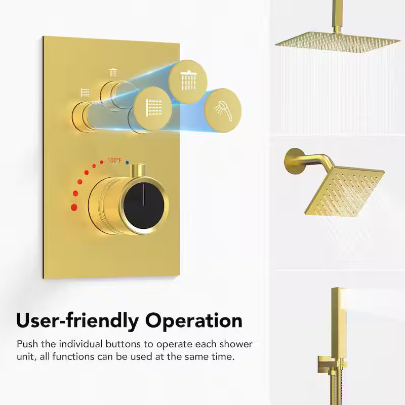 Brushed Gold Thermostatic Ceiling Mount Shower Head Z19181