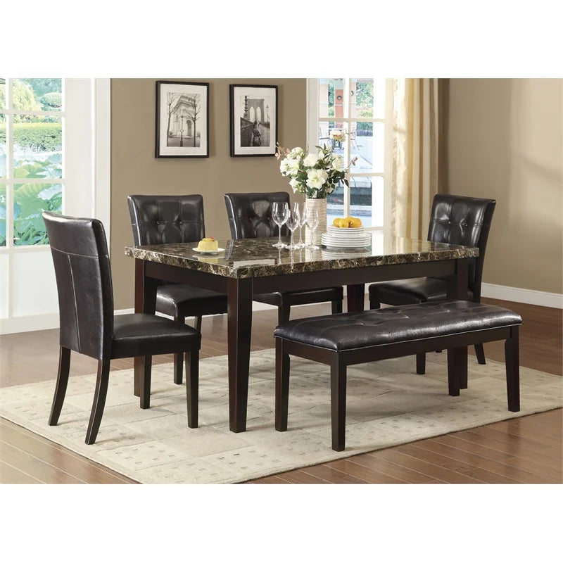 Espresso Faux Marble and Wood Dining Table A2865