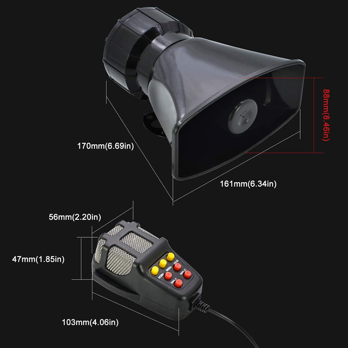 100W 7 Tones Wired Handheld Microphone Car Siren Speaker E958