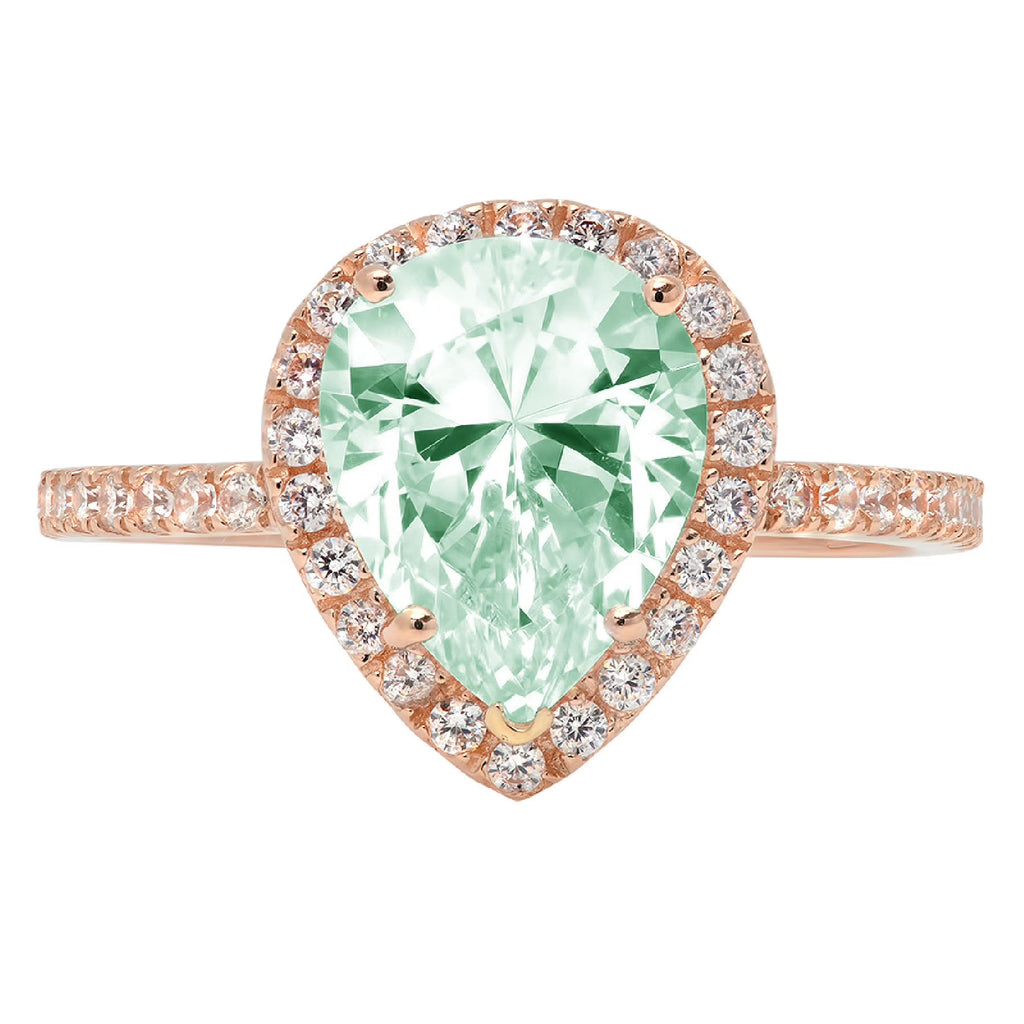 Pear Cut Blue Moissanite 18k Rose Gold Halo Ring Size 3.5 J432572