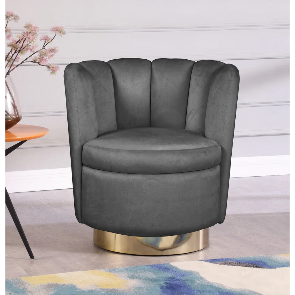 Velvet Upholstered Accent Chair with Gold Steel Swivel Base Y314751