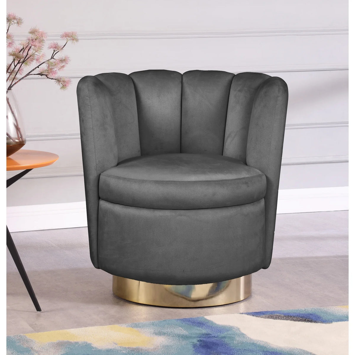 Velvet Upholstered Accent Chair with Gold Steel Swivel Base Y314751