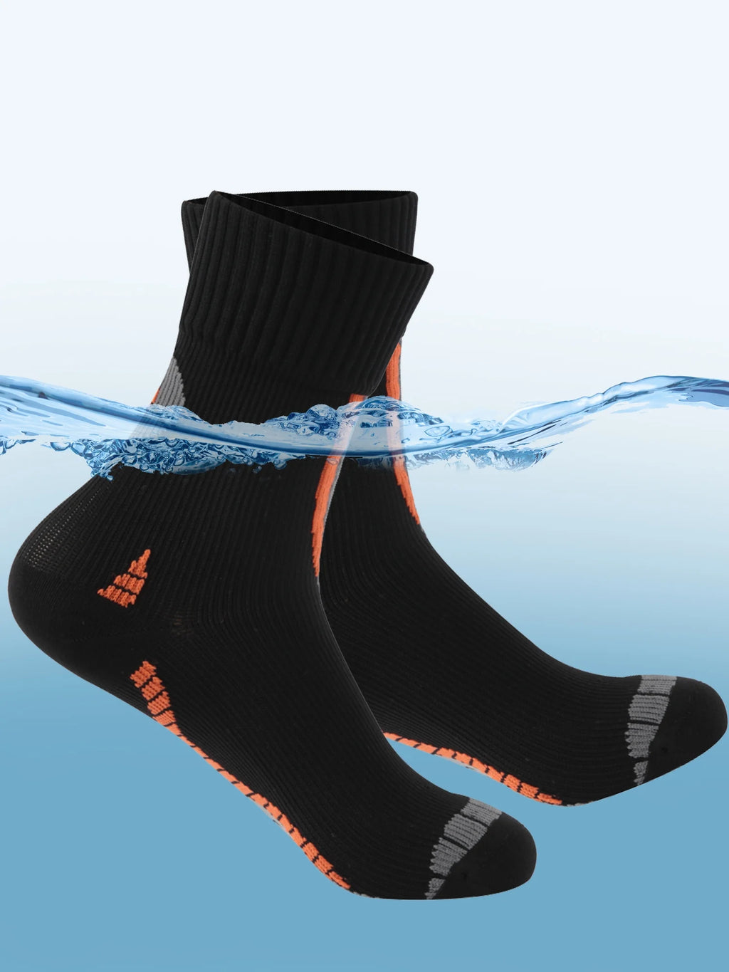 Waterproof Breathable Lightweight Cushioned Quarter Hiking Socks 1 Pair Small Black Orange T8754