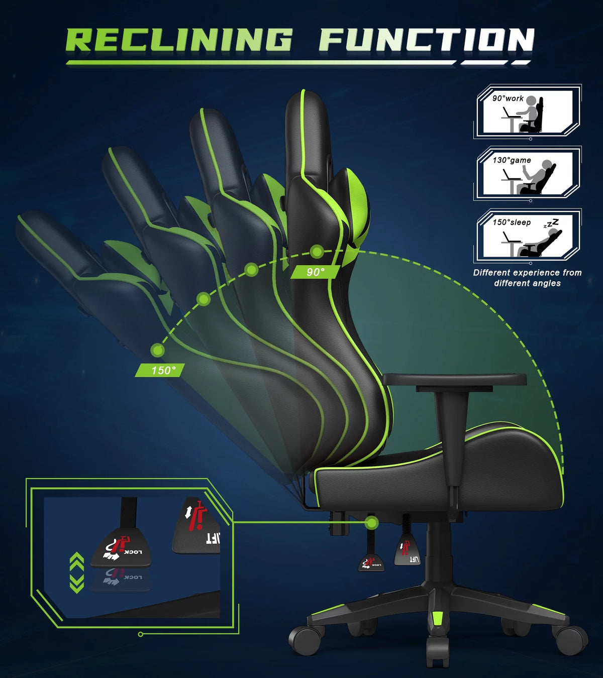 Black Green Gaming Chair with Headrest and Lumbar Support Z406
