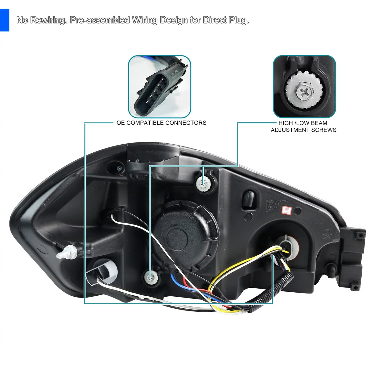 Black LED Strip Bar Projector Headlights Left + Right Pair O45708