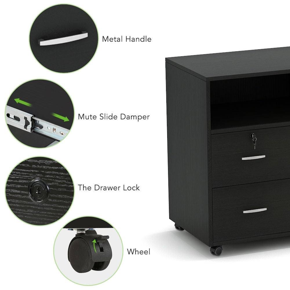 Black & White 2 Drawer Mobile File Lateral Cabinet B855392