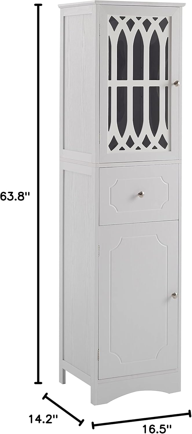 White 16.5" L x 14.2" W x 63.8" H Bathroom Storage Cabinet O78535