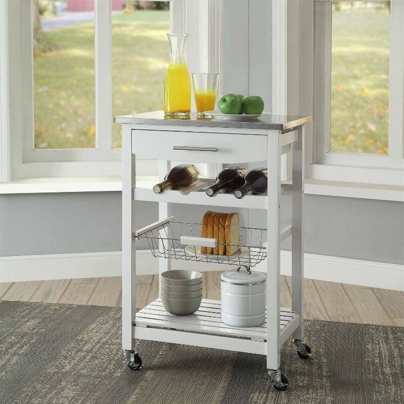 White Wood Kitchen Island Storage Cart L290