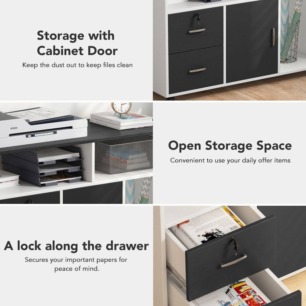 Black & White 2 Drawer Mobile File Lateral Cabinet B855392