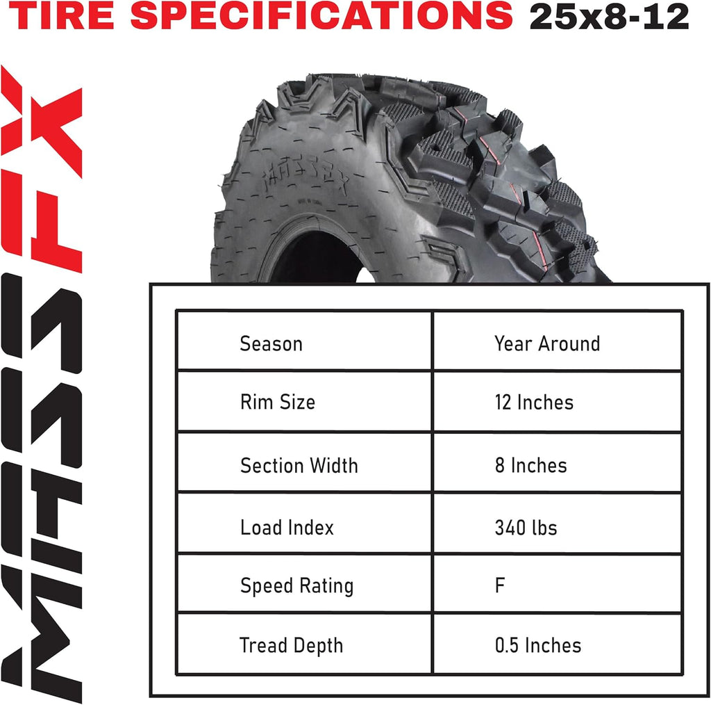 25x8-12 25x10-12 6 PLY 25" Tubeless ATV UTV Tire Set Y6527