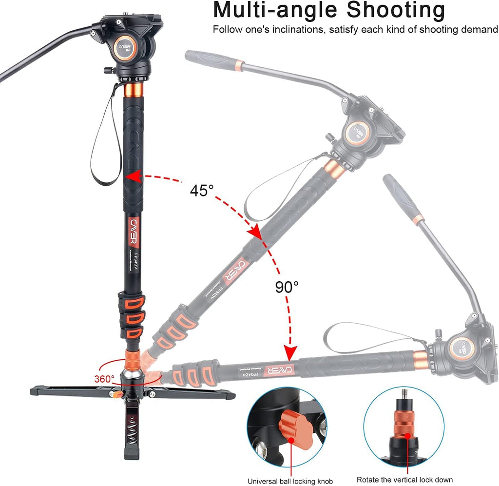 71 inch Lightweight Aluminum Monopod with Pan Tilt Fluid Head and Tripod Base W411