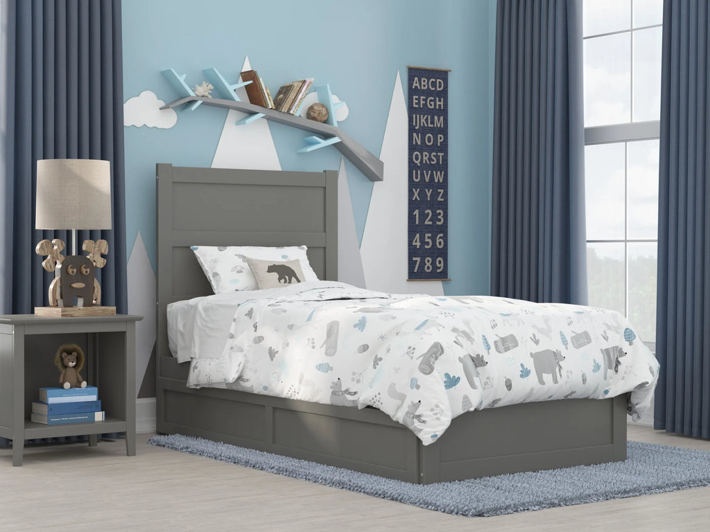Grey Twin Wood Platform Bed with Trundle Q547