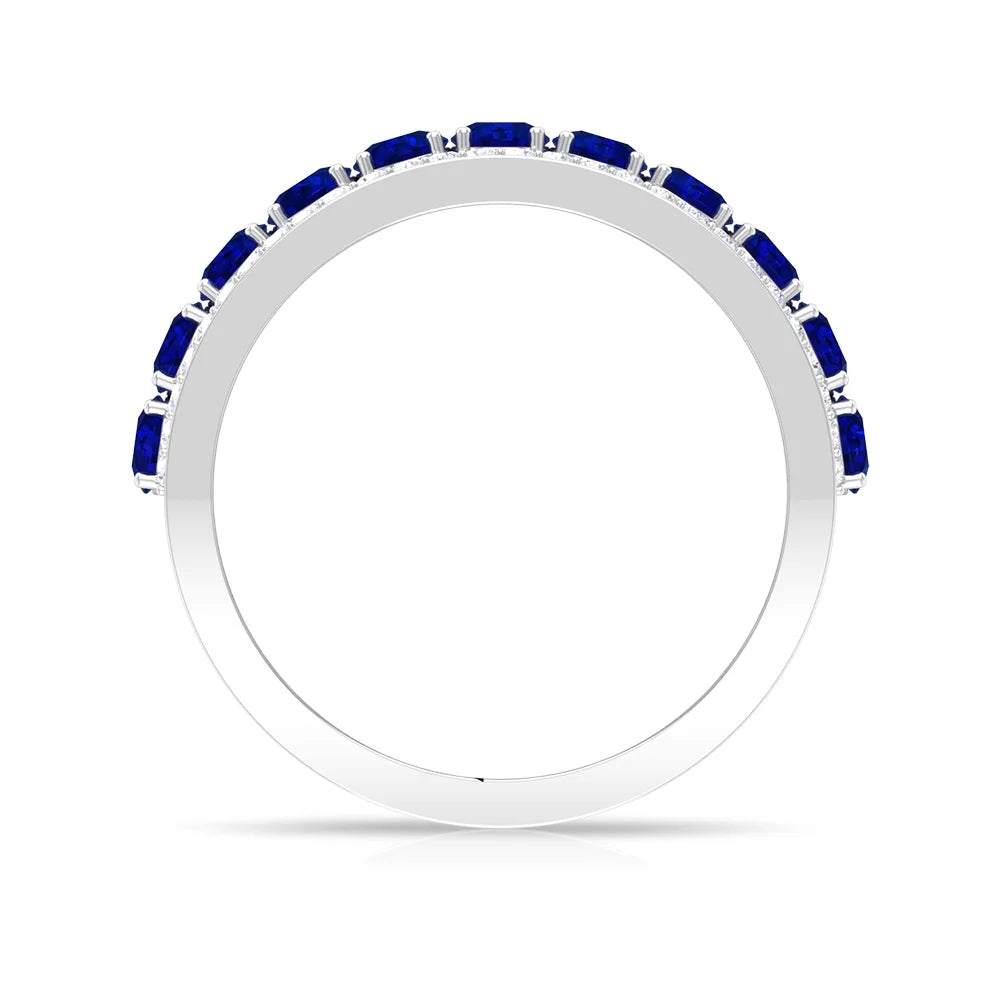 Blue Sapphire and Diamond Band Ring, 925 Sterling Silver U472541