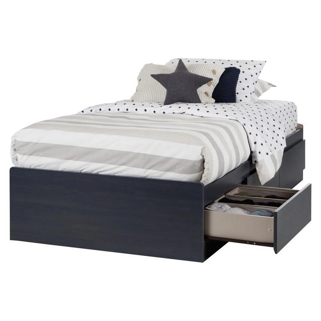 Blue Wood Twin Mates Bed with 3 Drawers H226