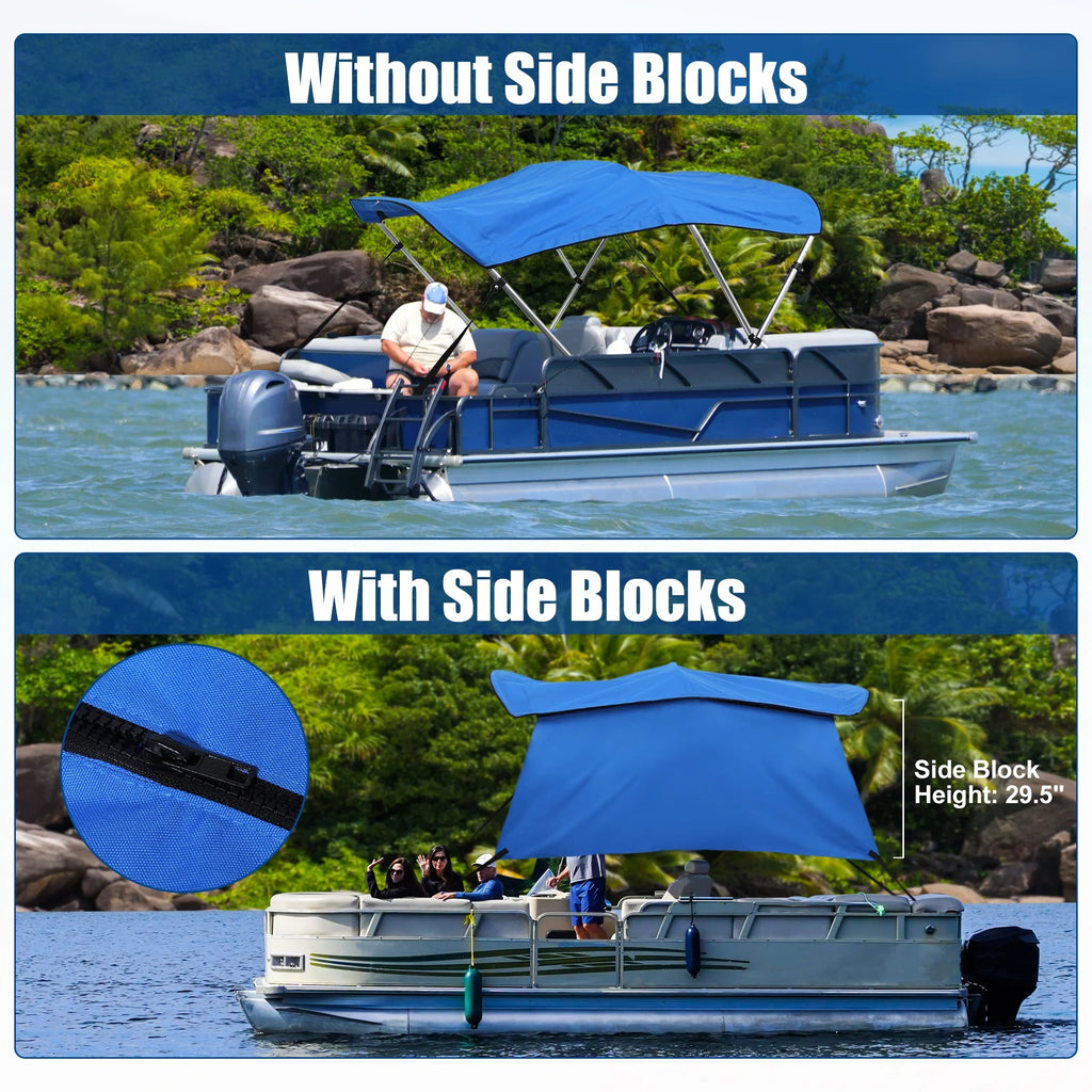 600D 3 Bow 6'L x 46"H x 67"-72"W Bimini Top Canvas Cover with Detachable Side Blocks Storage Blue X85560