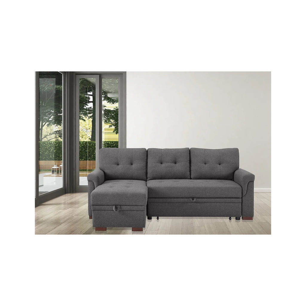 Light Gray Linen Reversible Sleeper Sectional Sofa with Storage Chaise D719