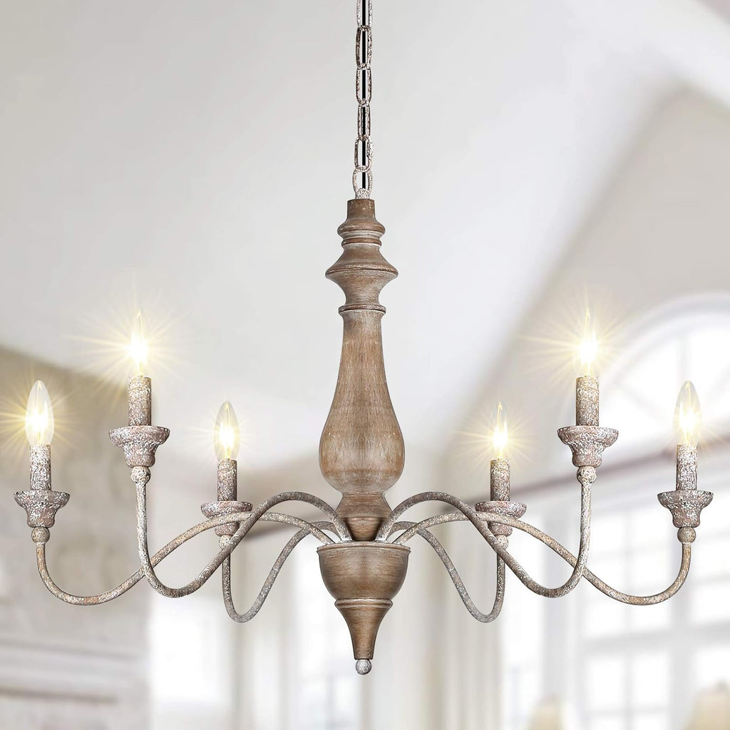 6 Light Rustic Candle Chandelier with Imitation Wood Finish O664147