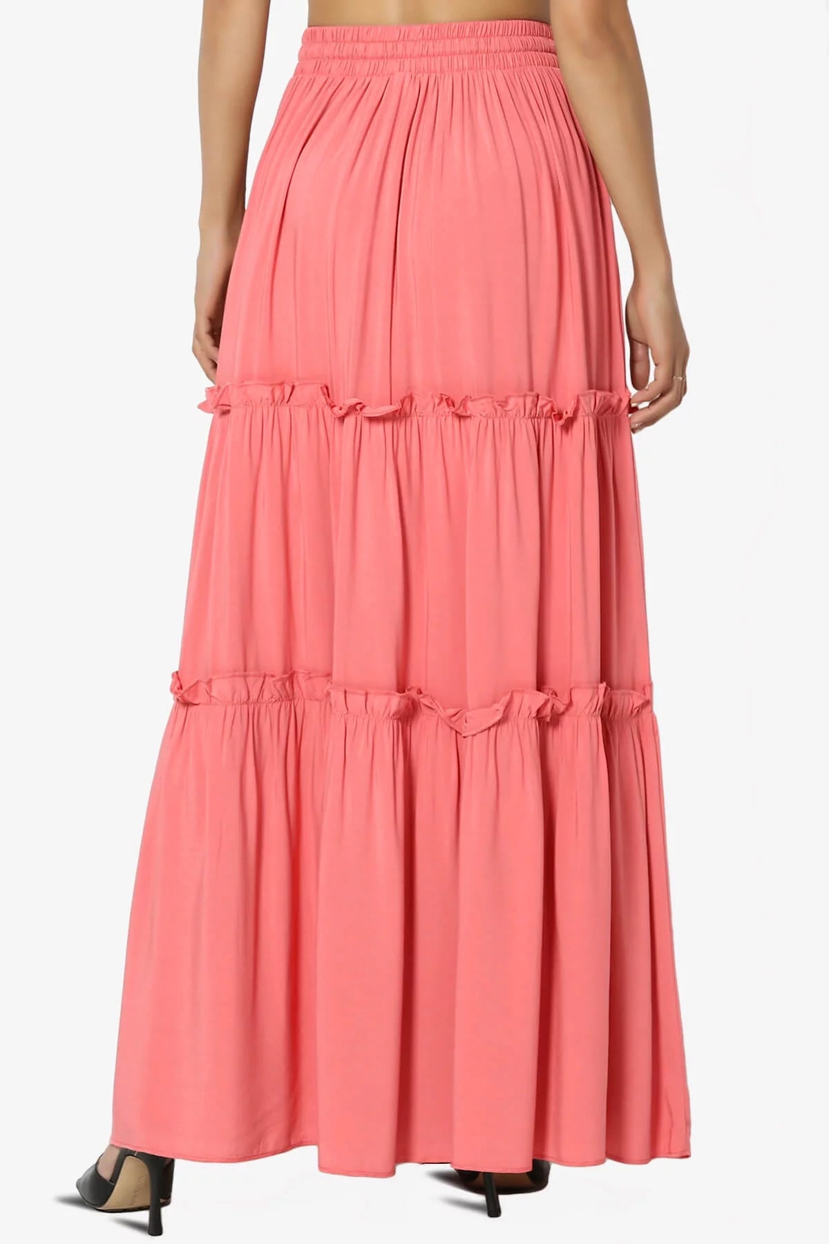 Ruffle Tiered Drawstring High Rise A-Line Maxi Skirt Y28077