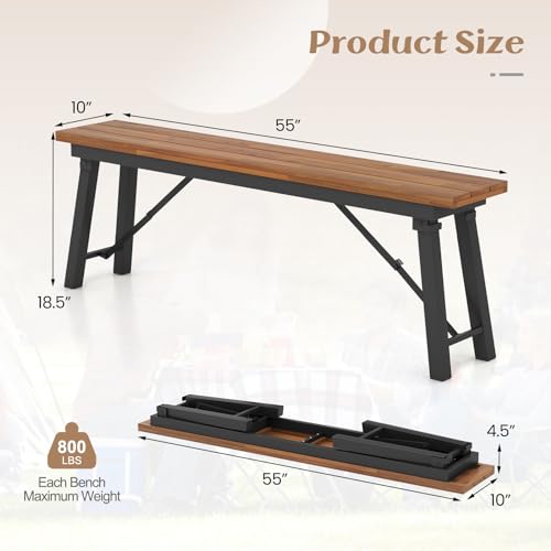 Foldable 59 Inches Narrow Outdoor Dining Table with Benches D925363