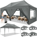 10' x 20' Pop Up Canopy Tent with 6 Removable Sidewalls, Carry Bag, 4 Sandbags, Gray L841