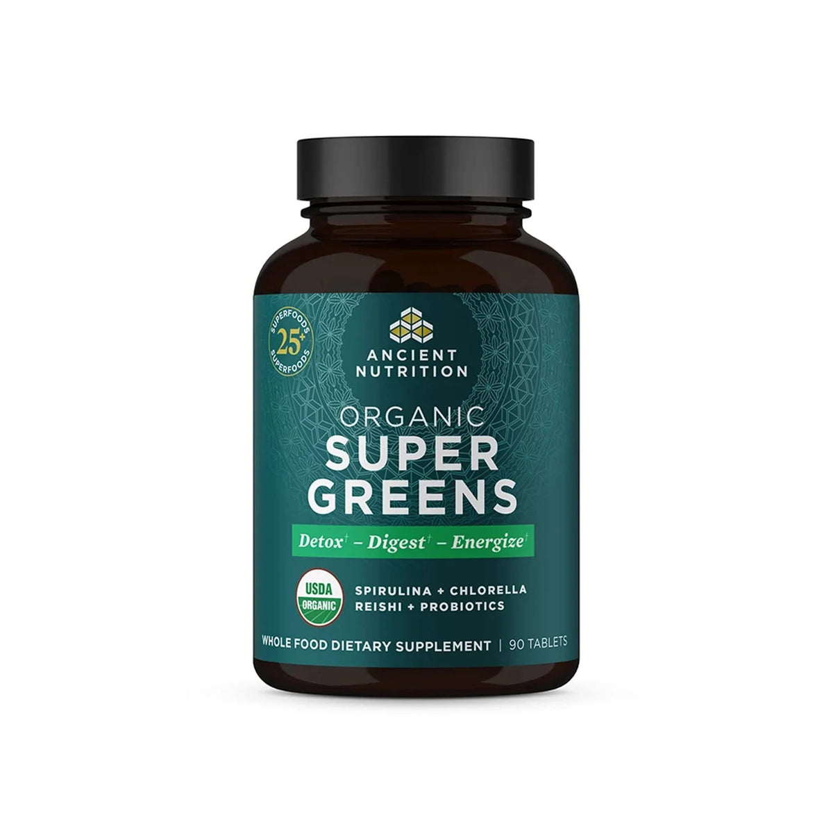 Organic Super Greens Probiotic Tablets with Spirulina Chlorella Moringa 90 Count G9184