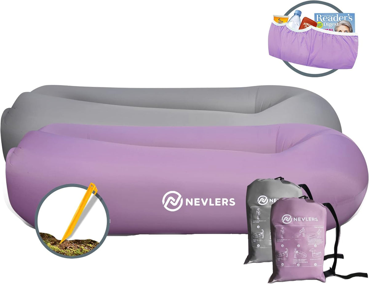 2 Pack Inflatable Loungers with Side Pockets and Travel Bags W97231