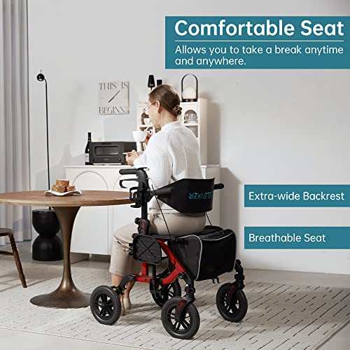 Blue 2 in 1 Rollator Walker & Transport Chair with 10” Non-Pneumatic Wheels I470430