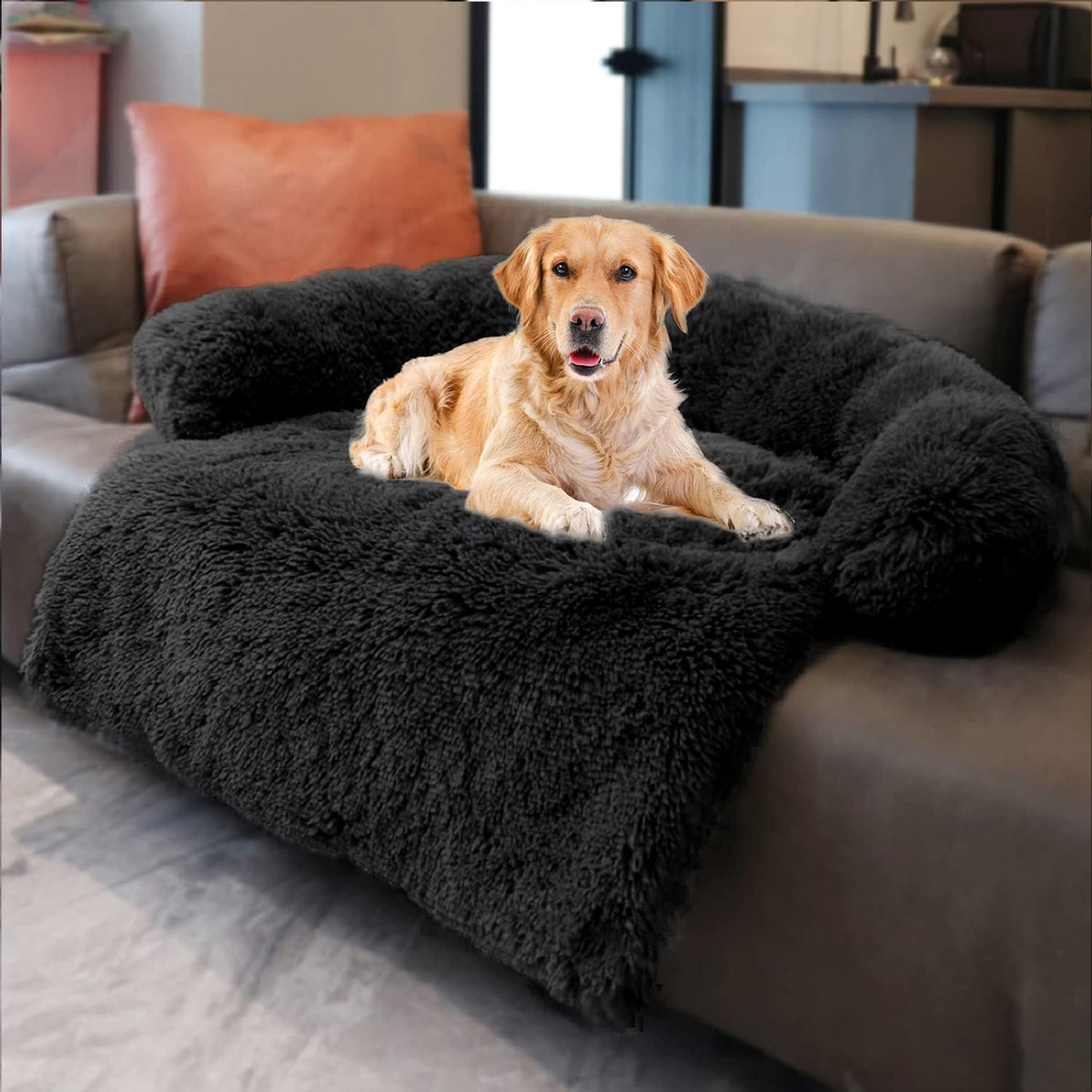 Dark Grey Small Pet Couch Protector with Soft Neck Bolster S369
