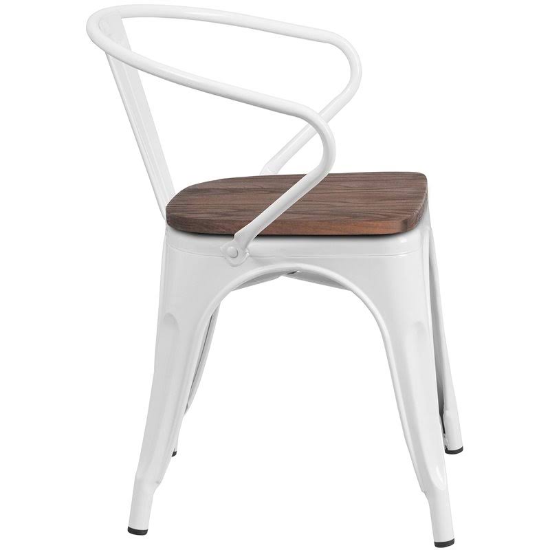 Metal Dining Arm Chair in White Y911316
