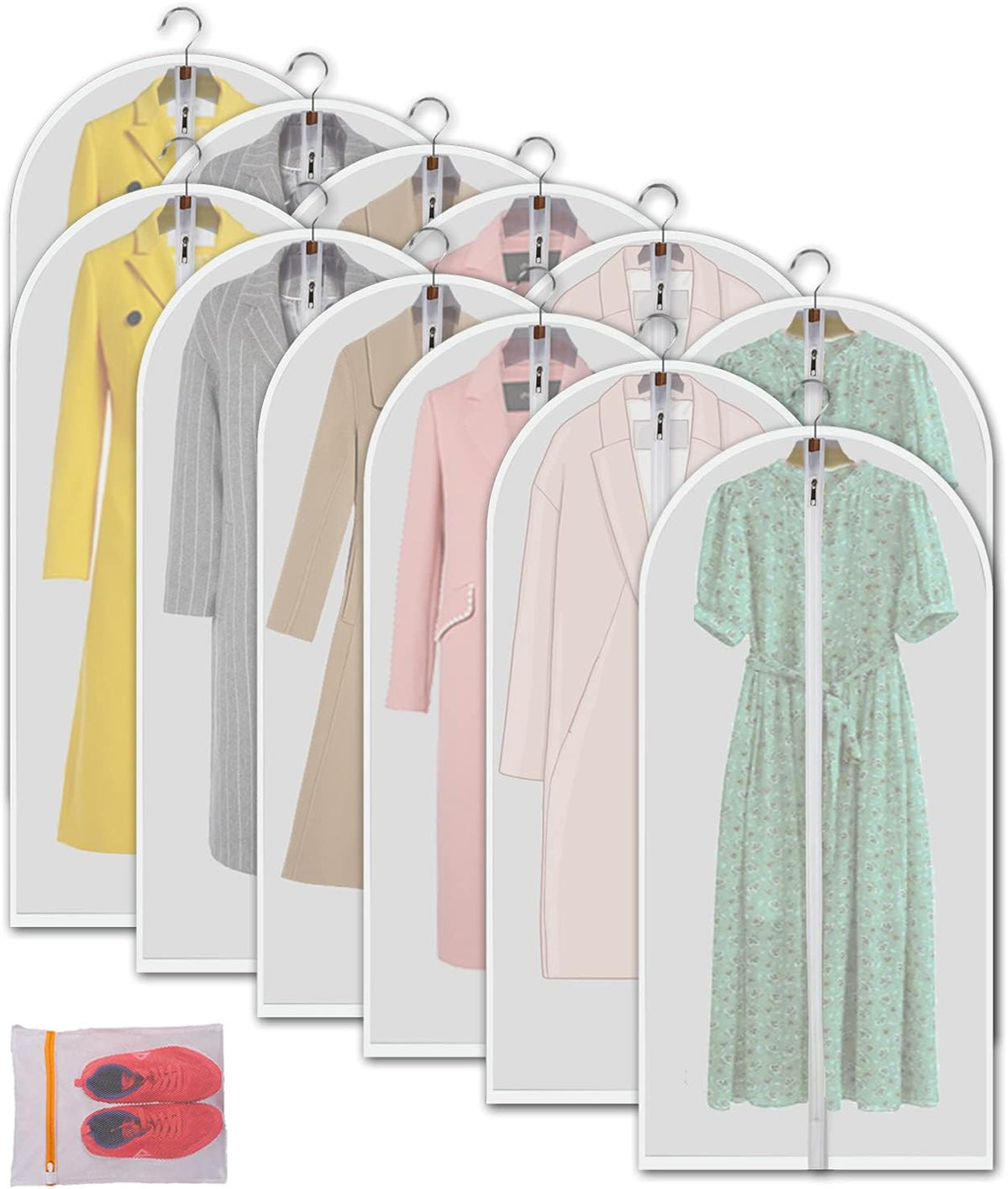 24'' x 48'' Set of 12 Clear Plastic Garment Bags with Zipper L71691
